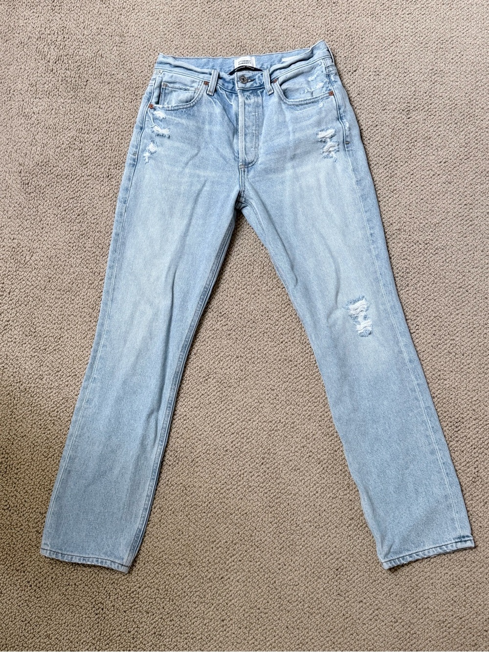 Citizens Of Humanity Charlotte Light Blue Straight-Leg Jeans with Distressing